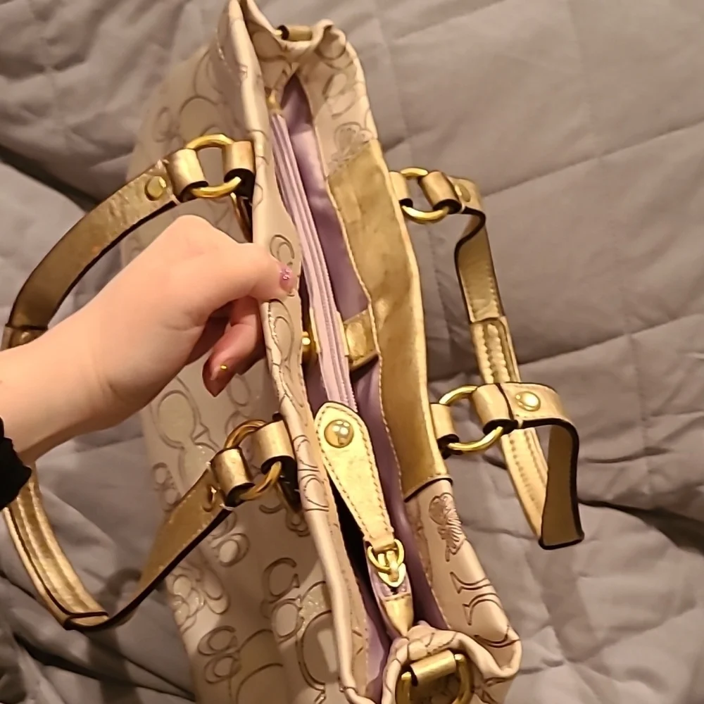 Coach gold detail beige bag